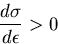 \begin{displaymath}
{d\sigma \over d\epsilon} \gt 0\end{displaymath}